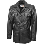 Mens Button Fastening Reefer Leather Jacket Jerry Black