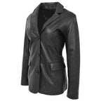 Womens Classic Three Button Leather Blazer Janet Black