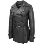 Womens Leather Double Breasted Trench Coat Sienna Black