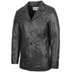 Mens Leather Classic Reefer Jacket Thrill Black