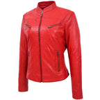 Womens Leather Standing Collar Jacket Becky Red