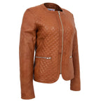 Womens Leather Collarless Jacket with Quilt Design Joan Tan