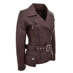 Womens Leather Hip Length Biker Jacket Celia Brown
