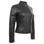 Womens Leather Casual Standing Collar Jacket Ivy Black