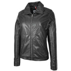 Womens Real Leather Classic Jacket Zip Box Style Camila Black
