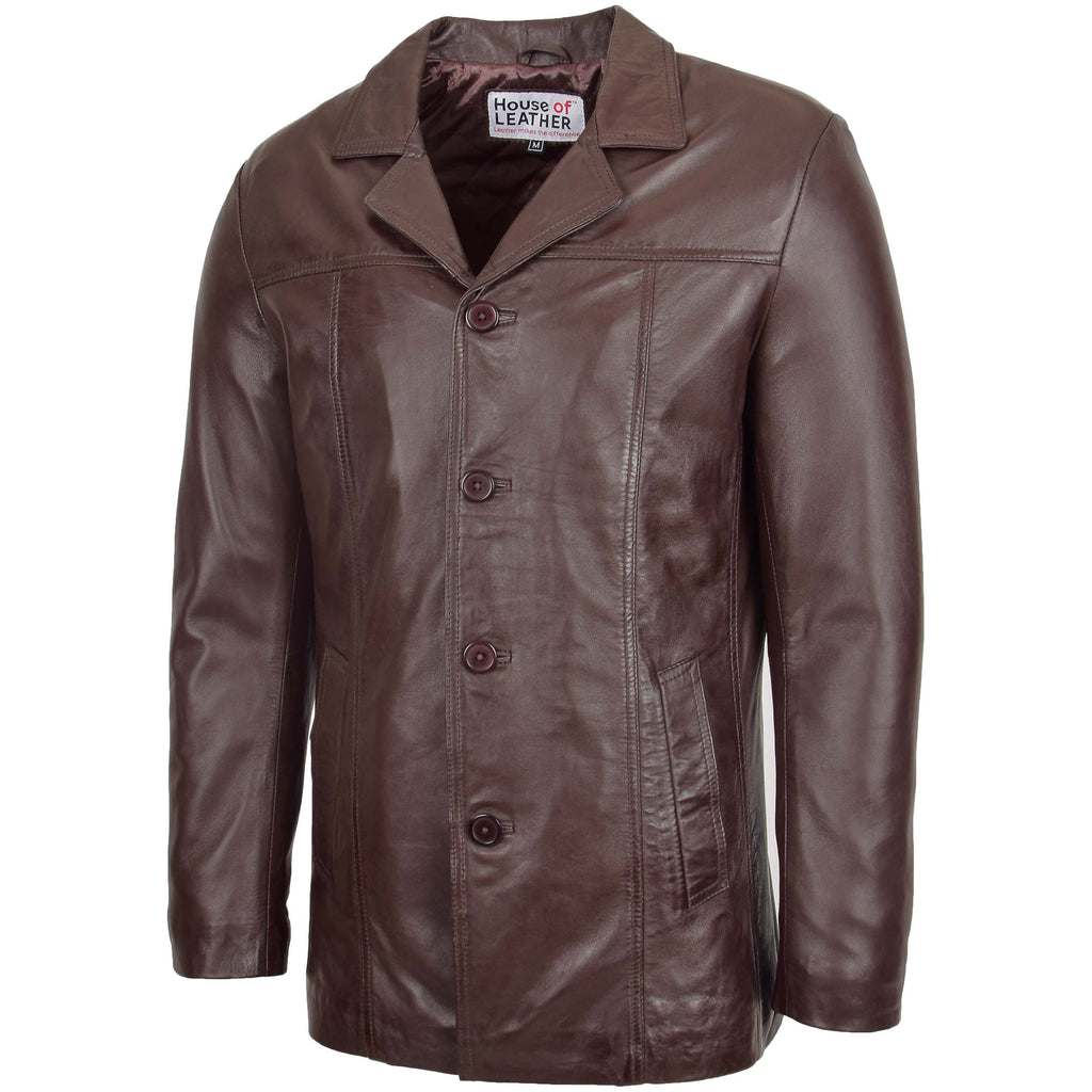 Mens Leather Classic Reefer Jacket Thrill Brown