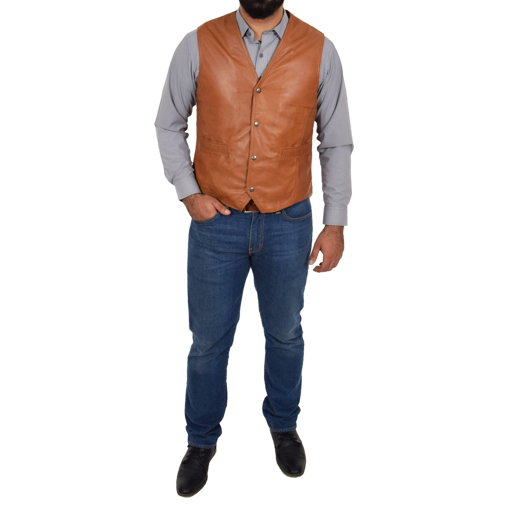 Mens Leather Traditional Waistcoat Petrelli Tan