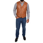 Mens Leather Traditional Waistcoat Petrelli Tan