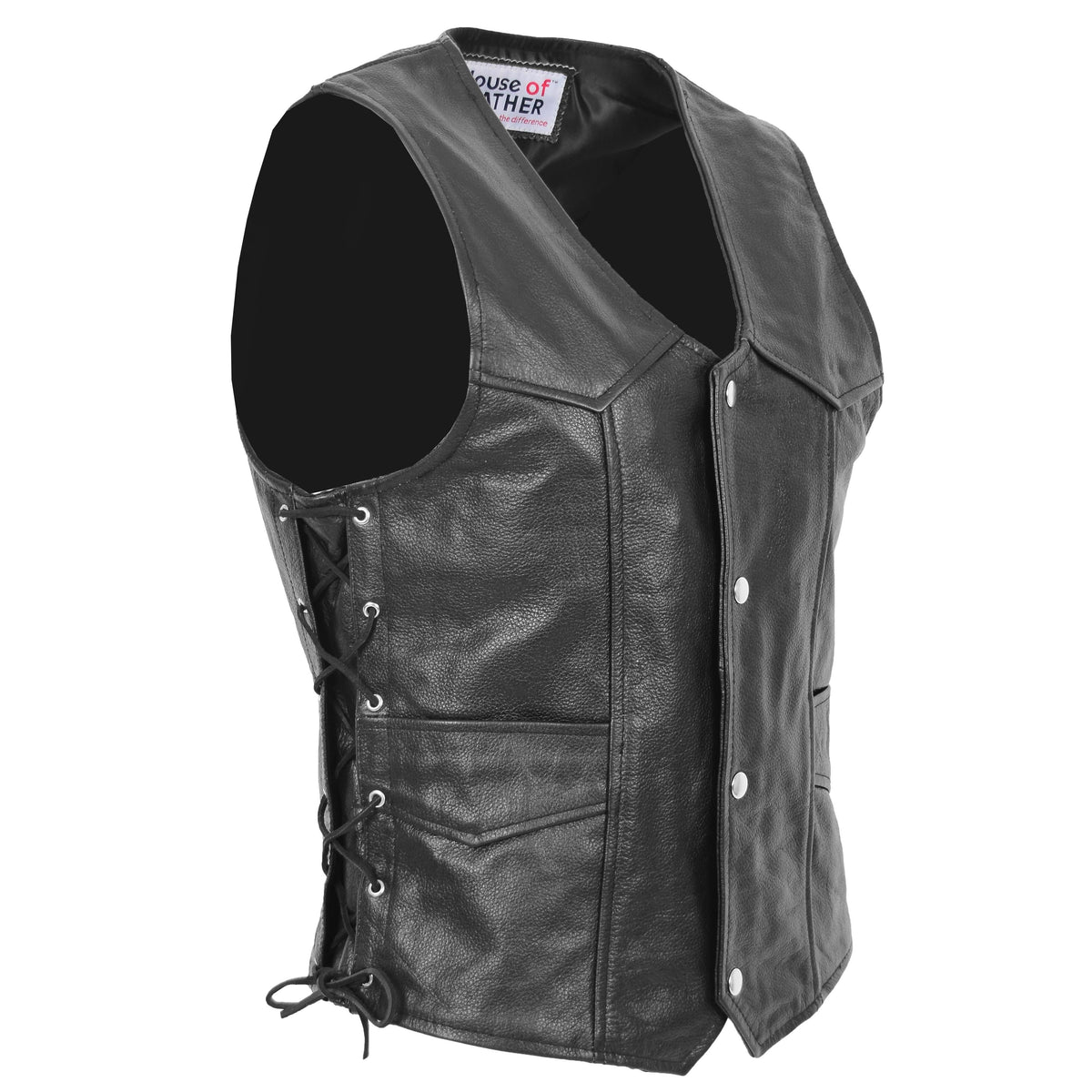 Mens Real Leather Gilet with Side Tassel Feature Jax Black