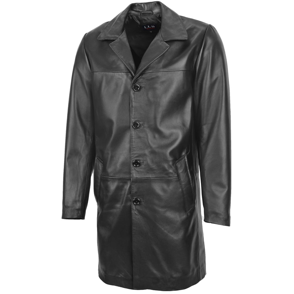 Mens Leather 3/4 Length Coat Jimmy Black