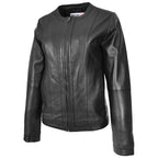 Womens Real Leather Collarless Fashion Jacket Slim Fit Style Clara Black