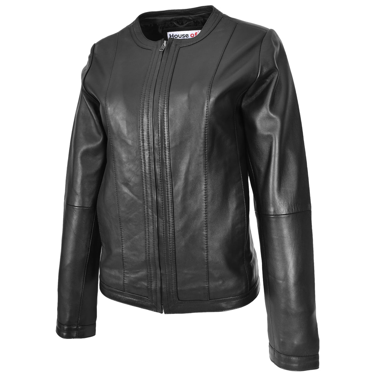 Womens Real Leather Collarless Fashion Jacket Slim Fit Style Clara Black