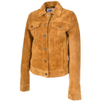 Womens Soft Suede Trucker Style Jacket Alma Tan