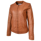 Womens Real Leather Collarless Fashion Jacket Slim Fit Style Clara Tan