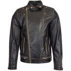 Mens Leather Biker Brando Design Jacket Sean Vintage Black