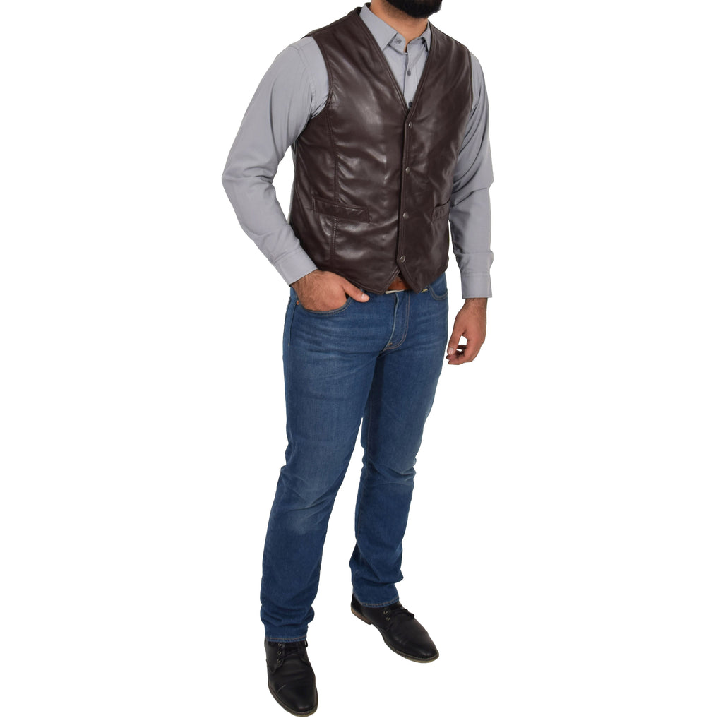 Mens Leather Traditional Waistcoat Petrelli Brown