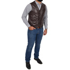 Mens Leather Traditional Waistcoat Petrelli Brown