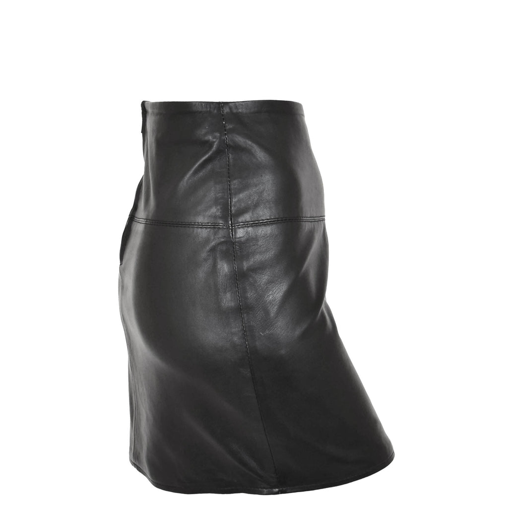Ladies Leather 16inch Mini Length Pencil Skirt SKT5 Black