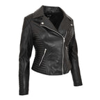 Womens Soft Leather Cross Zip Biker Jacket Anna Black