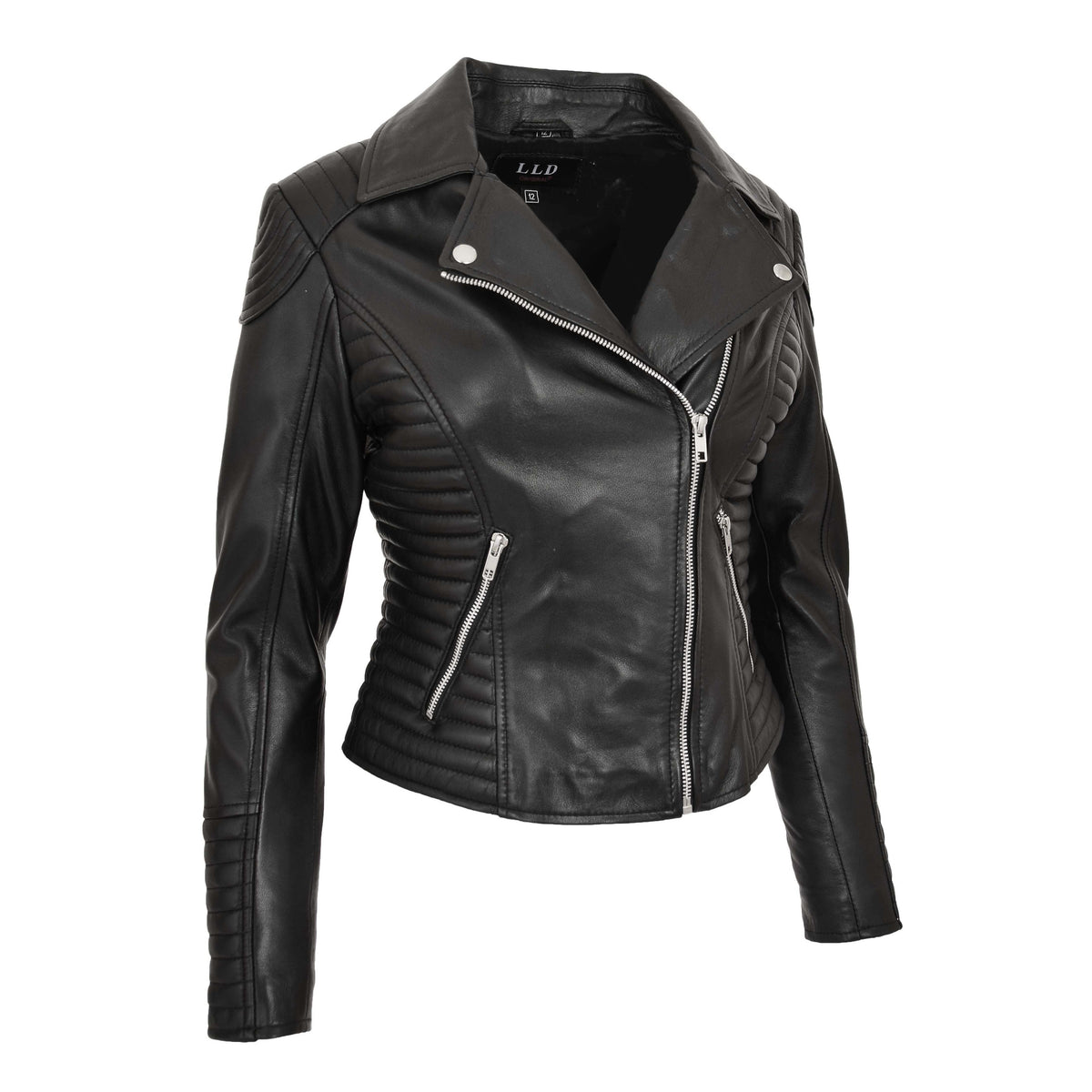 Womens Soft Leather Cross Zip Biker Jacket Anna Black