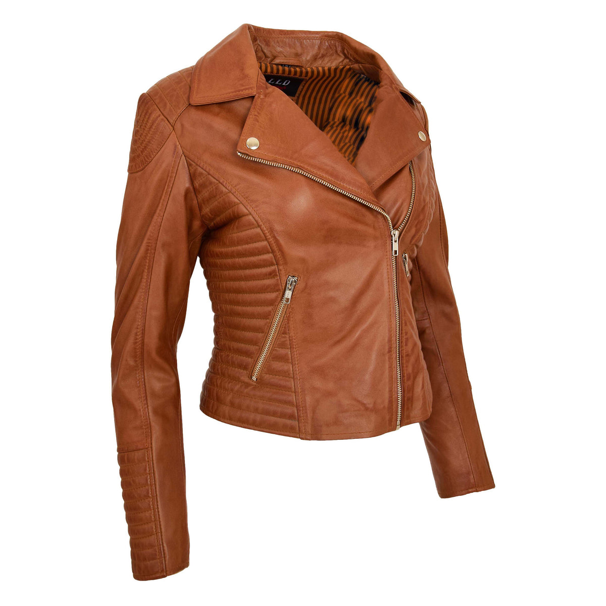 Womens Soft Leather Cross Zip Biker Jacket Anna Tan