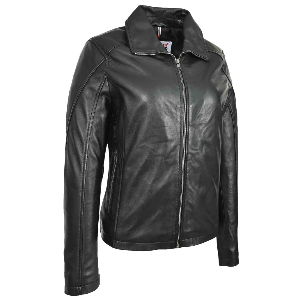 Womens Real Leather Classic Jacket Zip Box Style Camila Black
