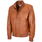 Mens Leather Bomber Flight Jacket Tom Tan