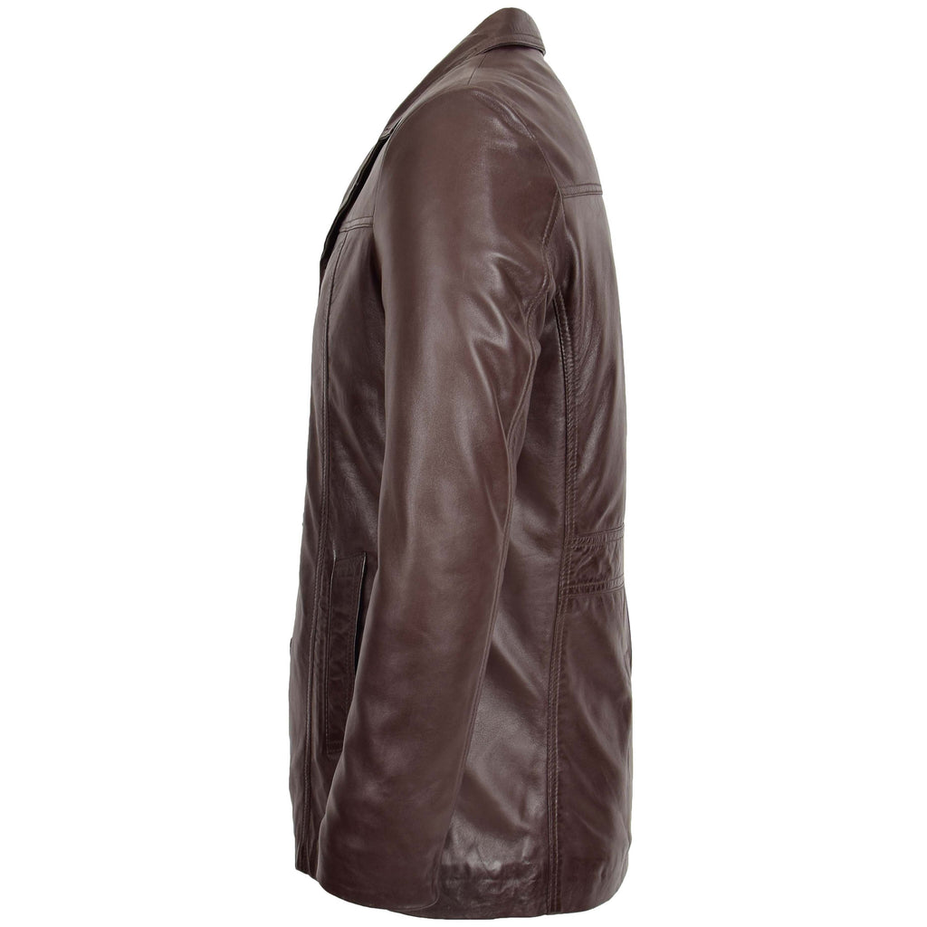 Mens Leather Classic Reefer Jacket Thrill Brown