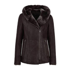 WOMENS HOODED FUR SHEARLING LONG JACKET