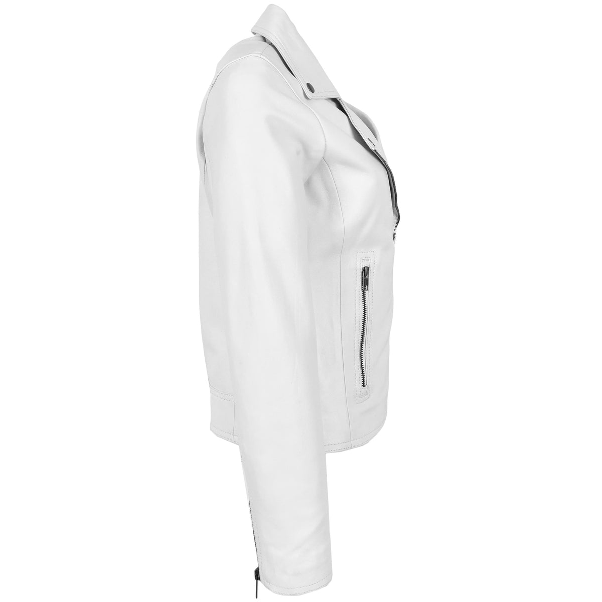 Womens Soft Leather Cross Zip Biker Jacket Lola White