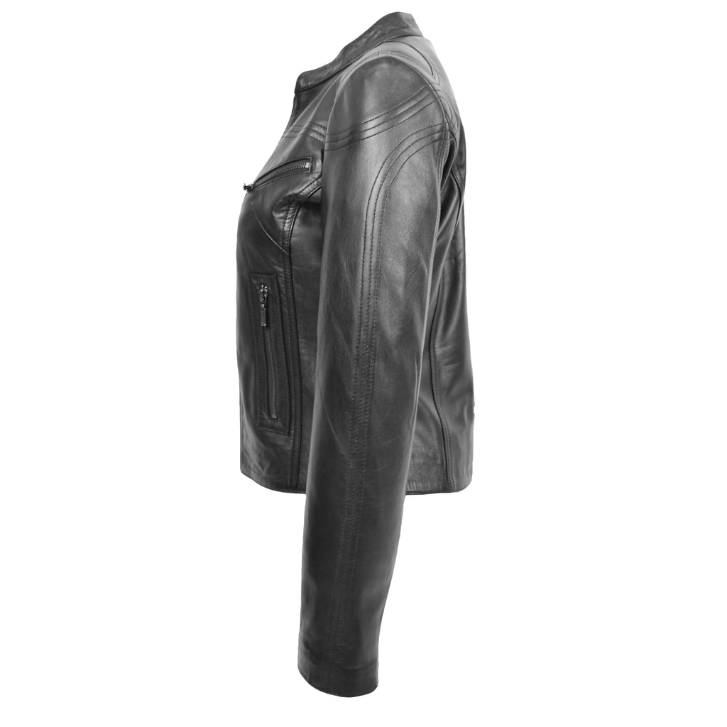 Womens Leather Standing Collar Jacket Becky Black