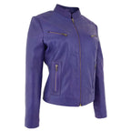 Womens Leather Standing Collar Jacket Becky Purple
