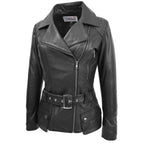 Womens Leather Hip Length Biker Jacket Celia Black