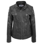 Womens Leather Detachable Hooded Coat Brooke Black