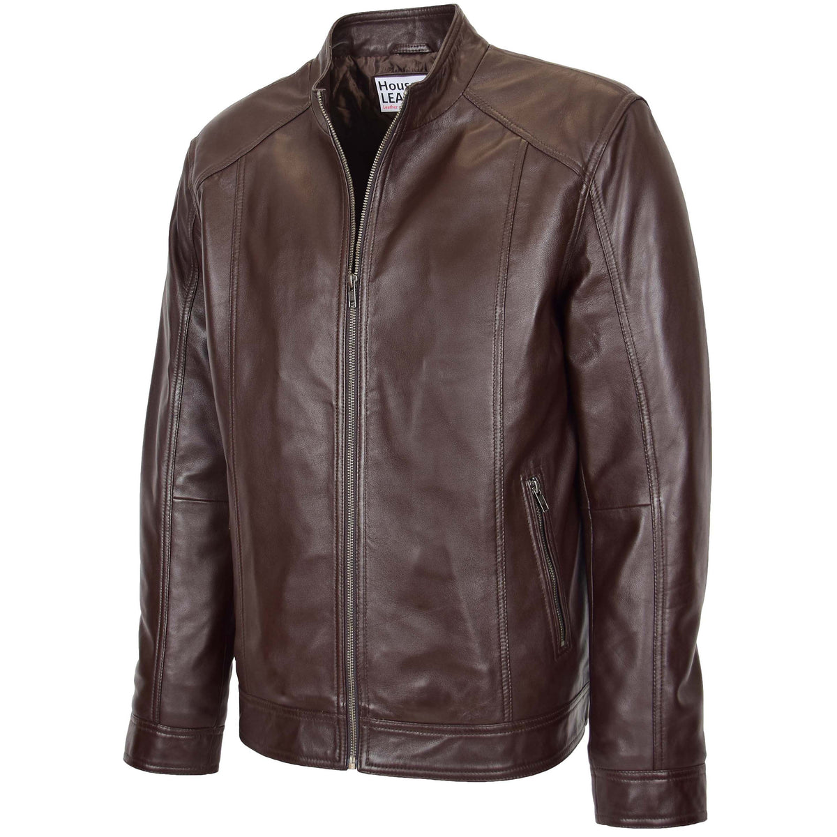 Mens Soft Leather Casual Plain Zip Jacket Matt Brown