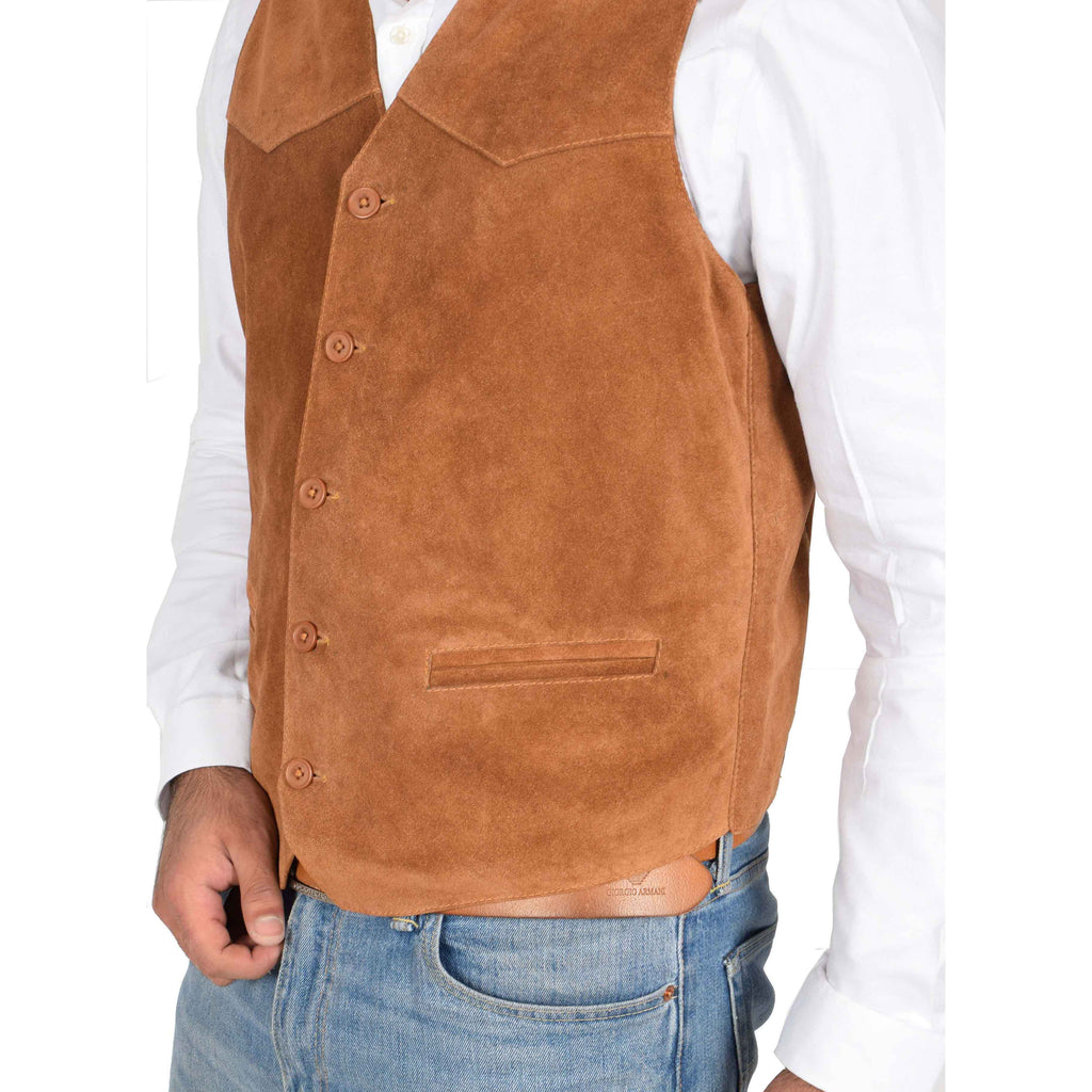 Mens Suede Button Fastening Waistcoat Don Tan