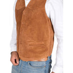 Mens Suede Button Fastening Waistcoat Don Tan