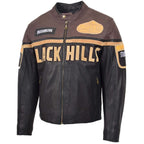 Mens Leather Racing Badges Jacket 'Black Hills' Brown