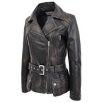 Womens Leather Hip Length Biker Jacket Celia Rub Off