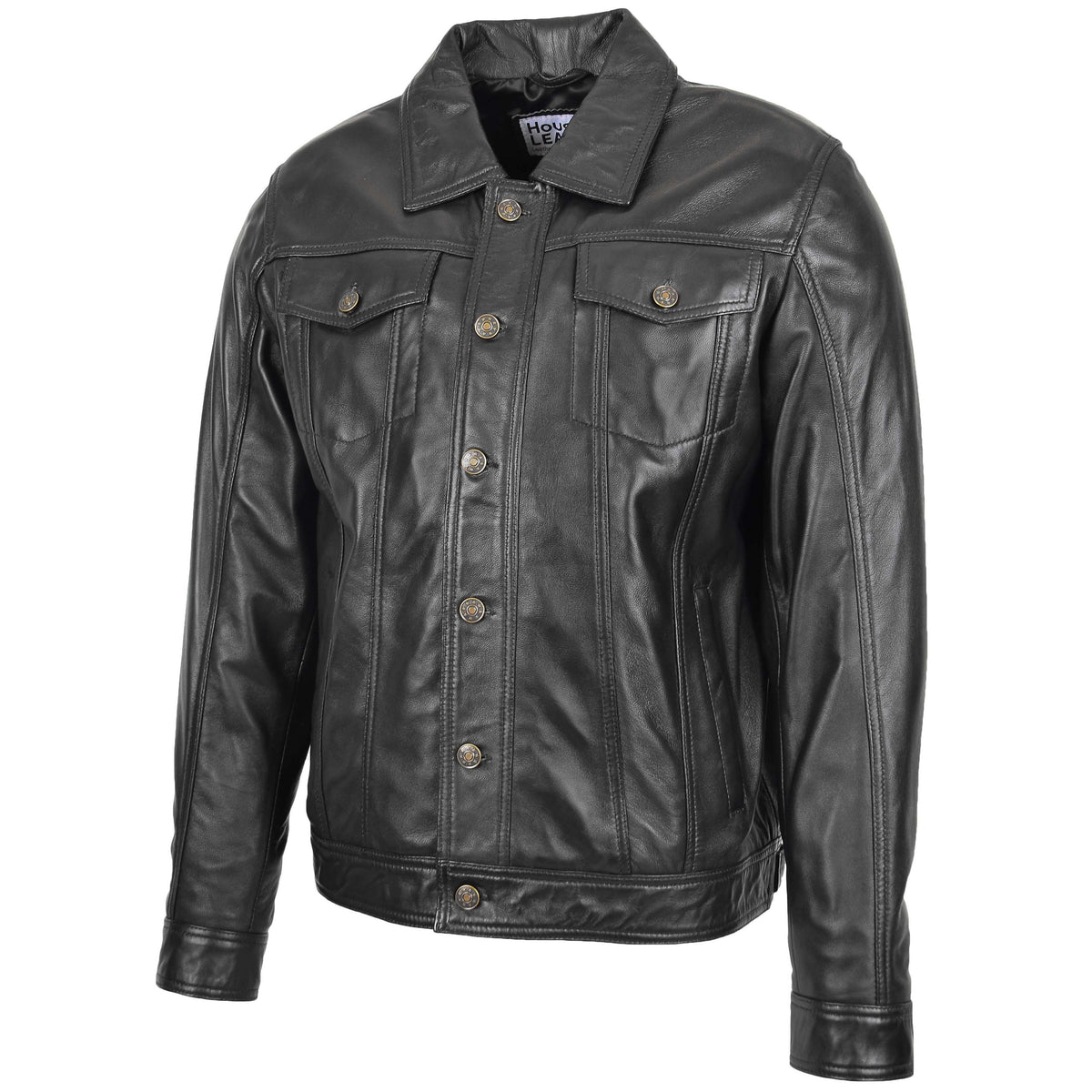 Mens Leather Lee Rider Casual Jacket Terry Black