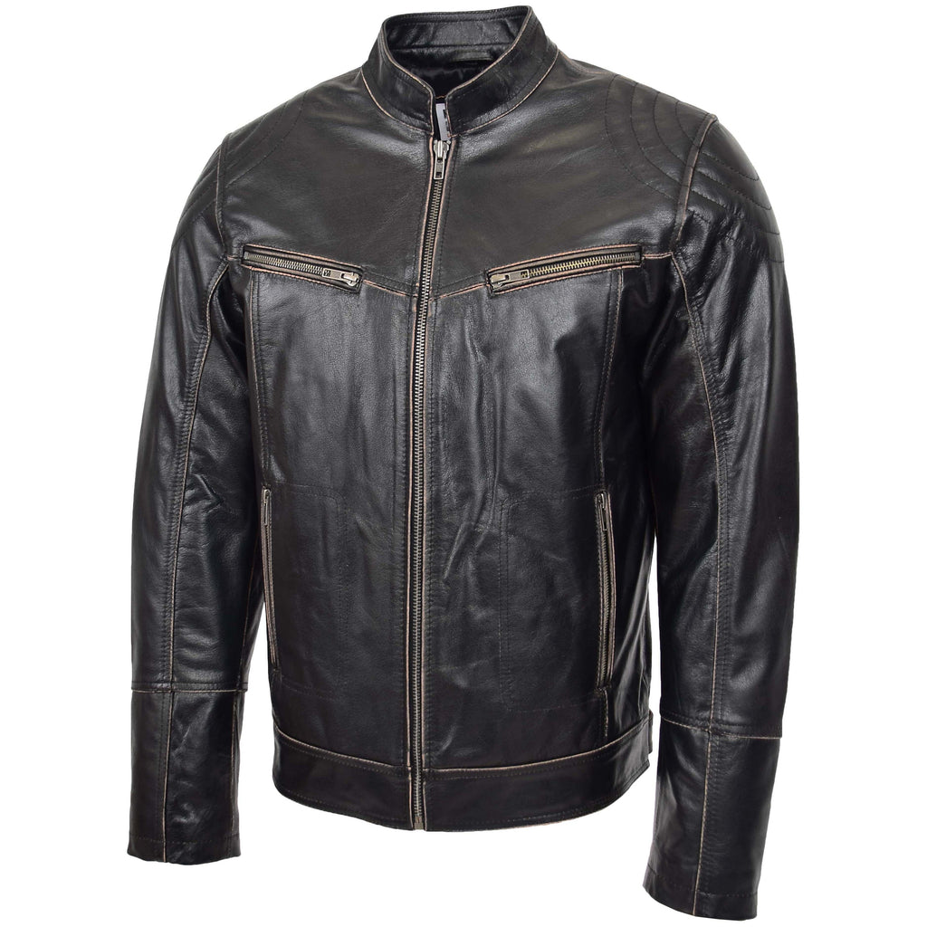 Mens Leather Vintage Biker Jacket Colin Dark Brown