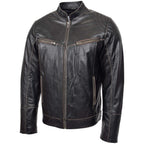 Mens Leather Vintage Biker Jacket Colin Dark Brown