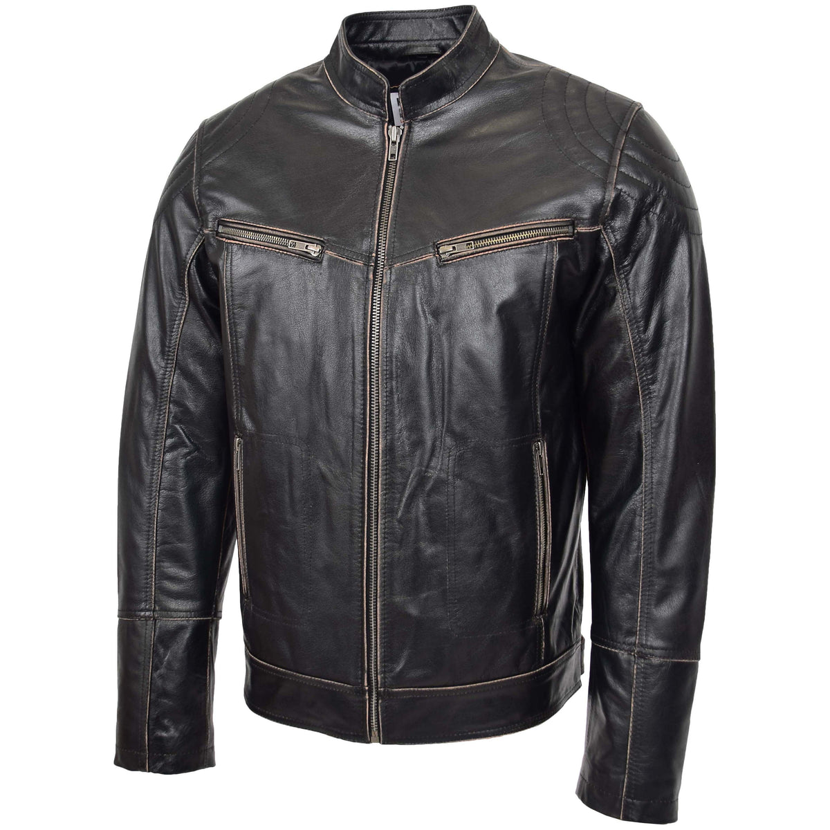 Mens Leather Vintage Biker Jacket Colin Dark Brown