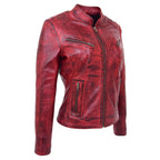Womens Leather Standing Collar Jacket Becky Burnt Red