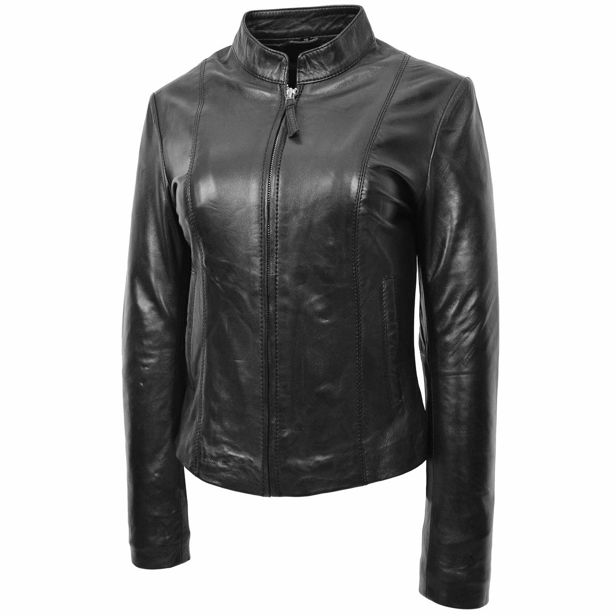 Womens Real Leather Casual Biker Jacket Zoe Black
