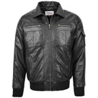 Mens Leather Bomber Jacket with Hoodie Bronx Black
