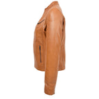 Womens Leather Standing Collar Jacket Becky Tan