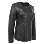 Womens Classic Soft Leather Collarless Jacket Jade Black