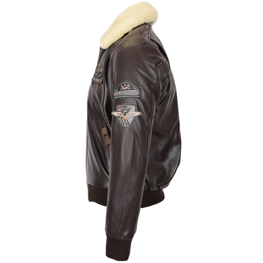 Mens Leather Jacket with Detachable Collar Pilot-N Brown