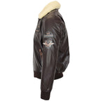 Mens Leather Jacket with Detachable Collar Pilot-N Brown